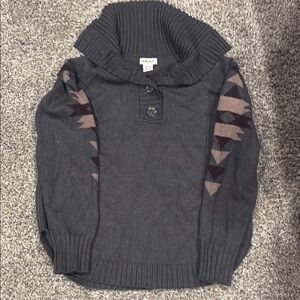 Ariat Gray Sweater with Brown Southwestern Sleeve Accents